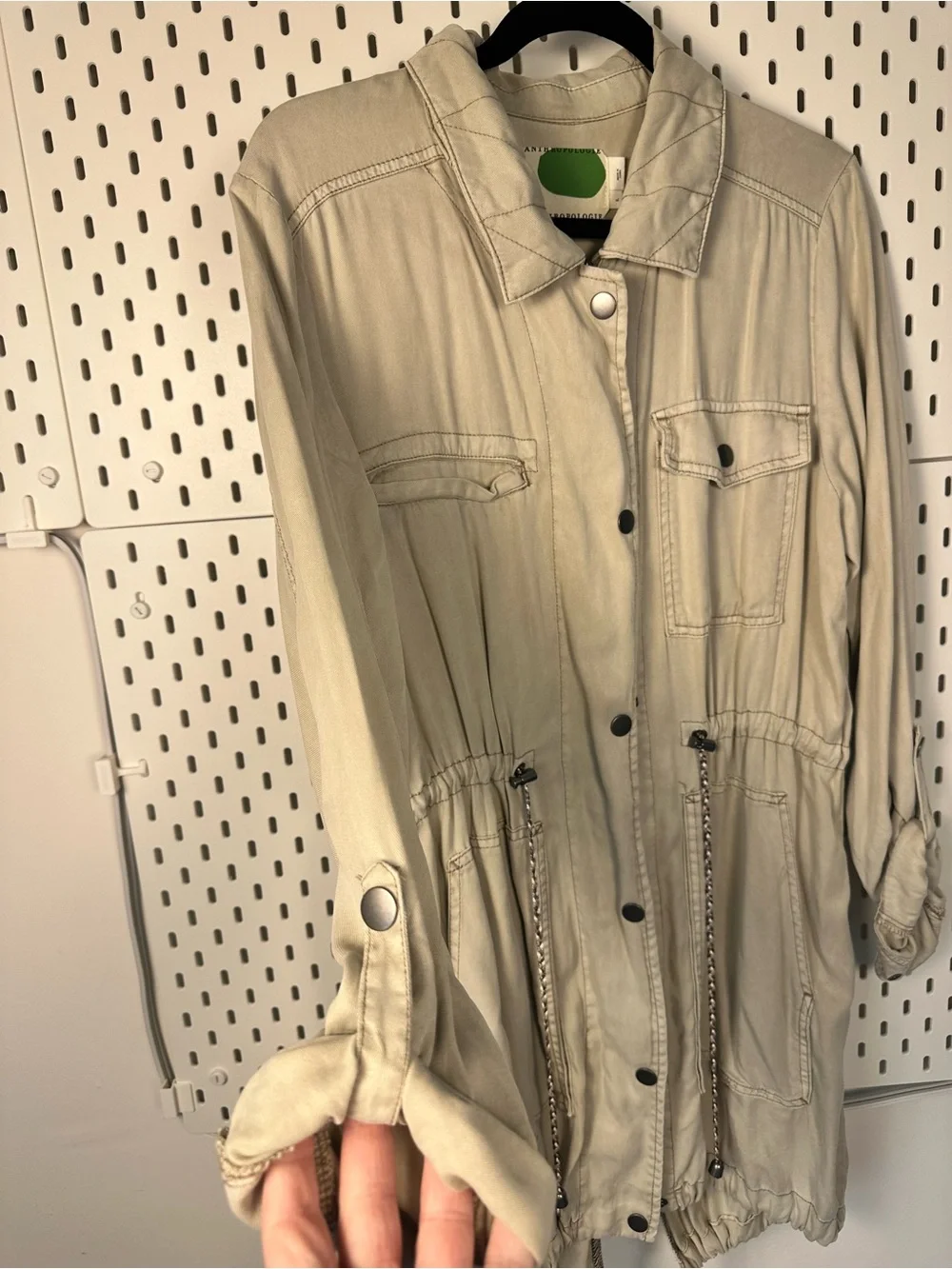 Anthropologie Manto Field‎ Jacket, Khaki Size Large Lightweight Drawstring Waist